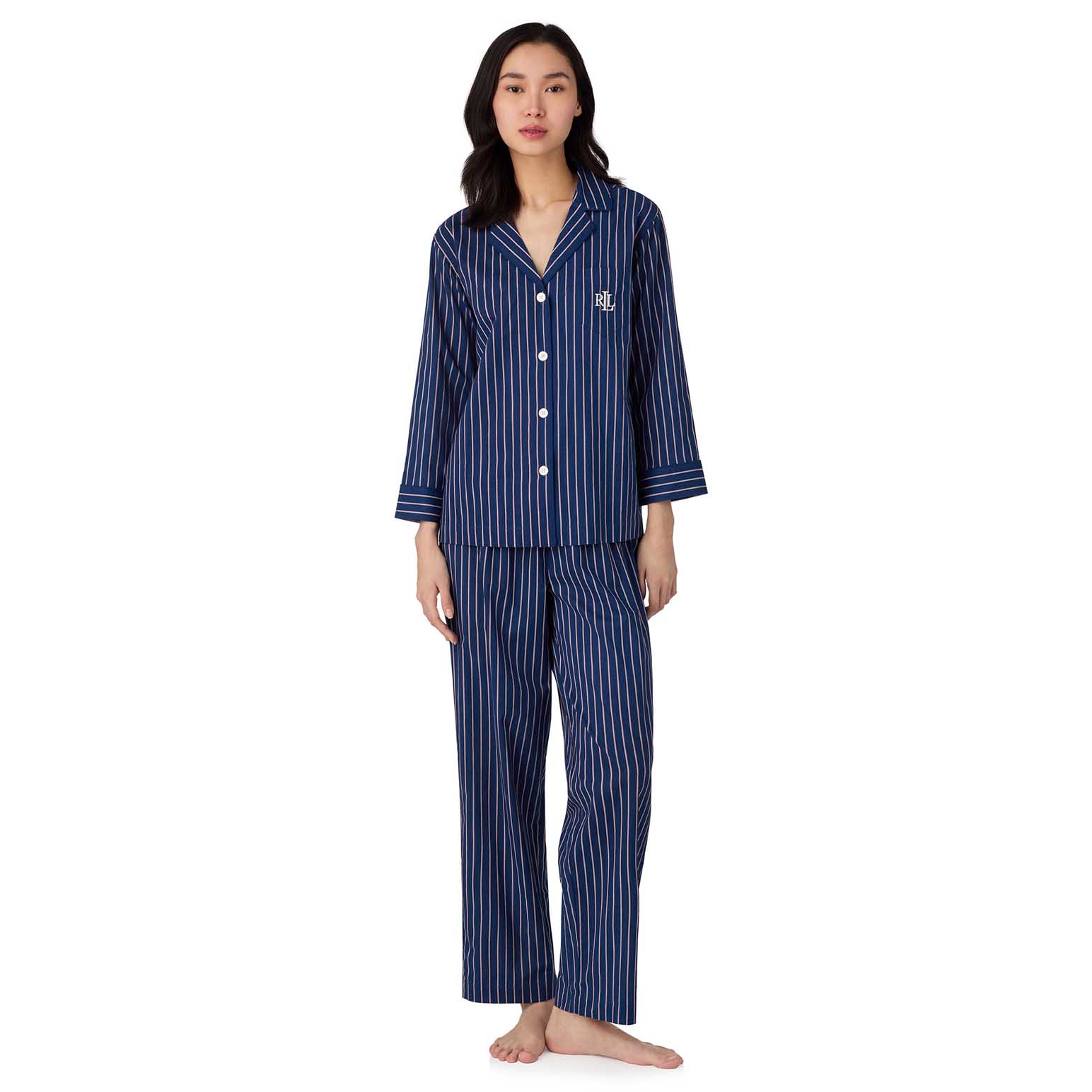 Lauren Ralph Lauren Cotton Lawn 3/4 Sleeve Notch Collar Pajama